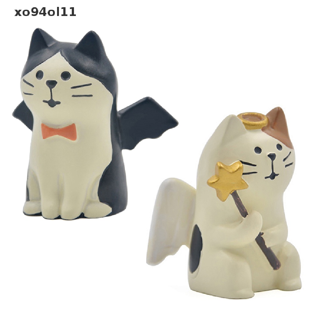 Xo 1pc Patung Malaikat Setan Kucing Kekasih Resin Craft Model Anime Dekorasi Rumah Miniatur OL