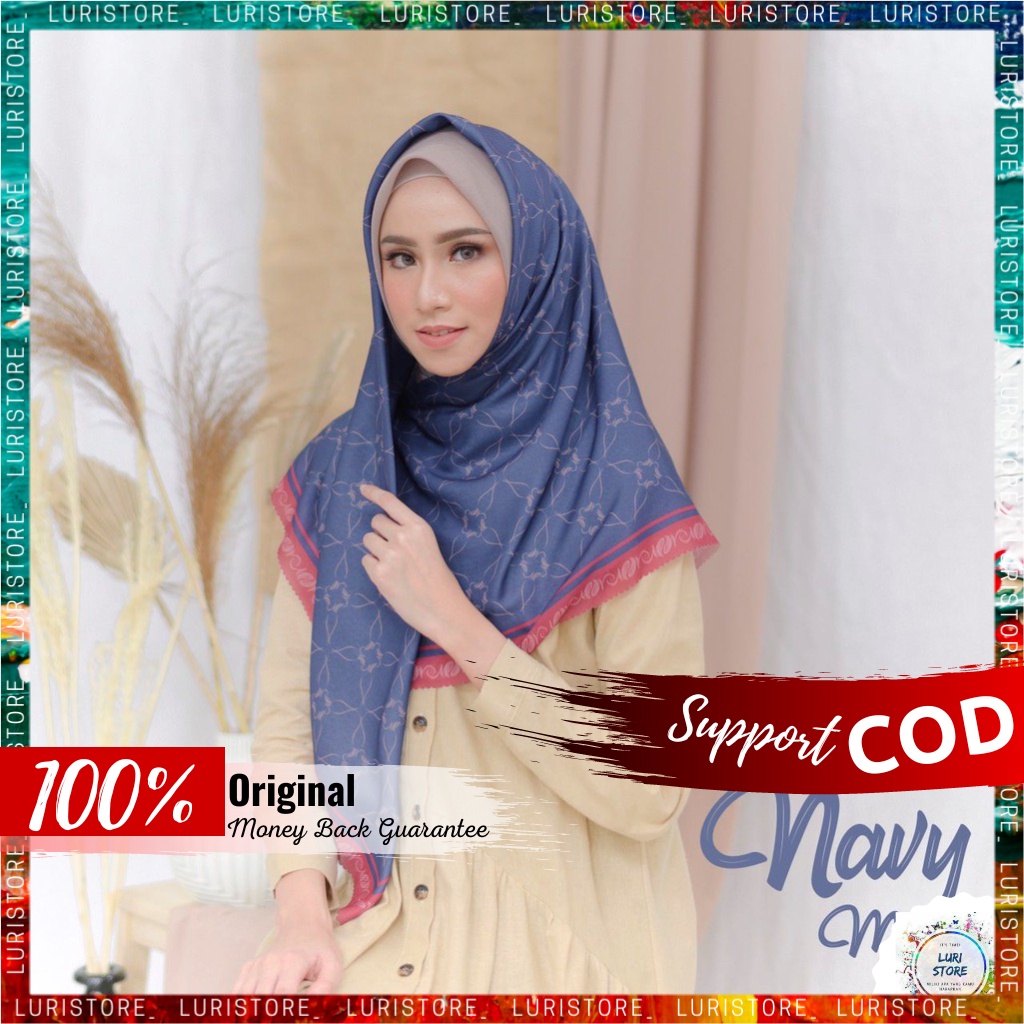 KERUDUNG MY LADY ORI NAVY MONO Hijab Jilbab Segi Empat Segiempat Voal Motif Mylady Terbaru