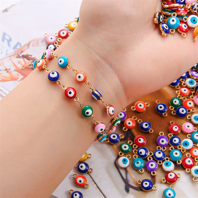 10buah Paduan Tetes Minyak Ganda Gantung Mata Jahat Pesona Membuat Perhiasan fashion Kalung Gelang Diy Aksesoris