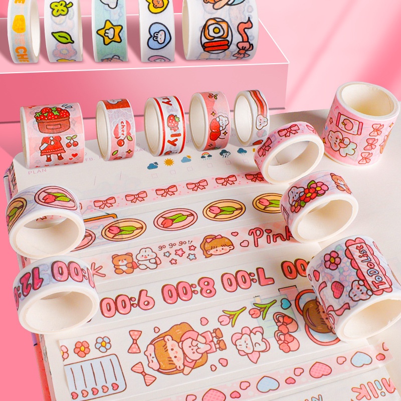 20rolls /Box Kawaii Animal Tape Set Lucu Kartun Tangan Akun Dekoratif Stiker Lucu Tape Perlengkapan Alat Tulis