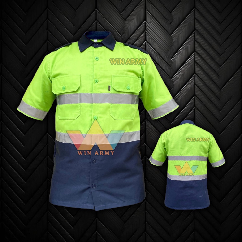 Seragam safety - Katelpak Wearpack - Atasan Safety Kombinasi 2 Warna - Kemeja two tone - Baju Safety Lengan Pendek Terbaru