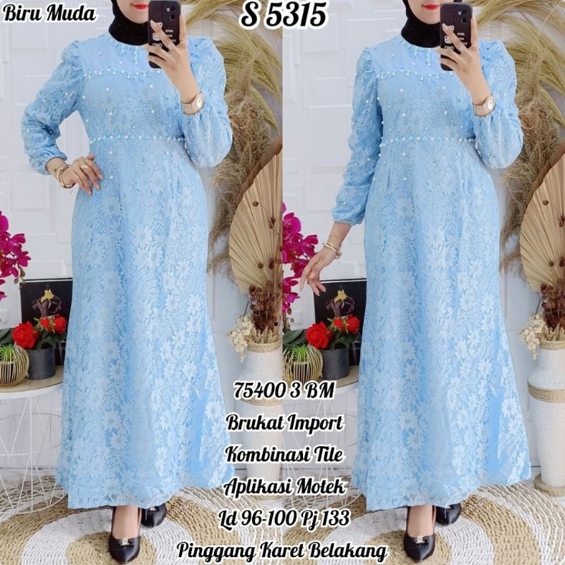 5315 Maxi Dress Brukat Tile Hitam Motek super mewah