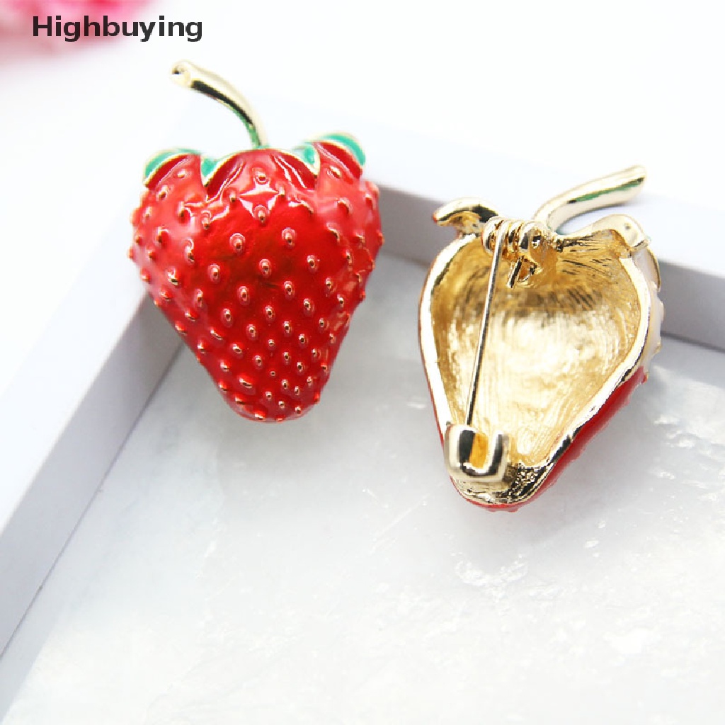 Hbid Fashion Enamel Merah Strawberry Wanita Pin Bros Kerah Lapel Lencana Perhiasan Hadiah Glory