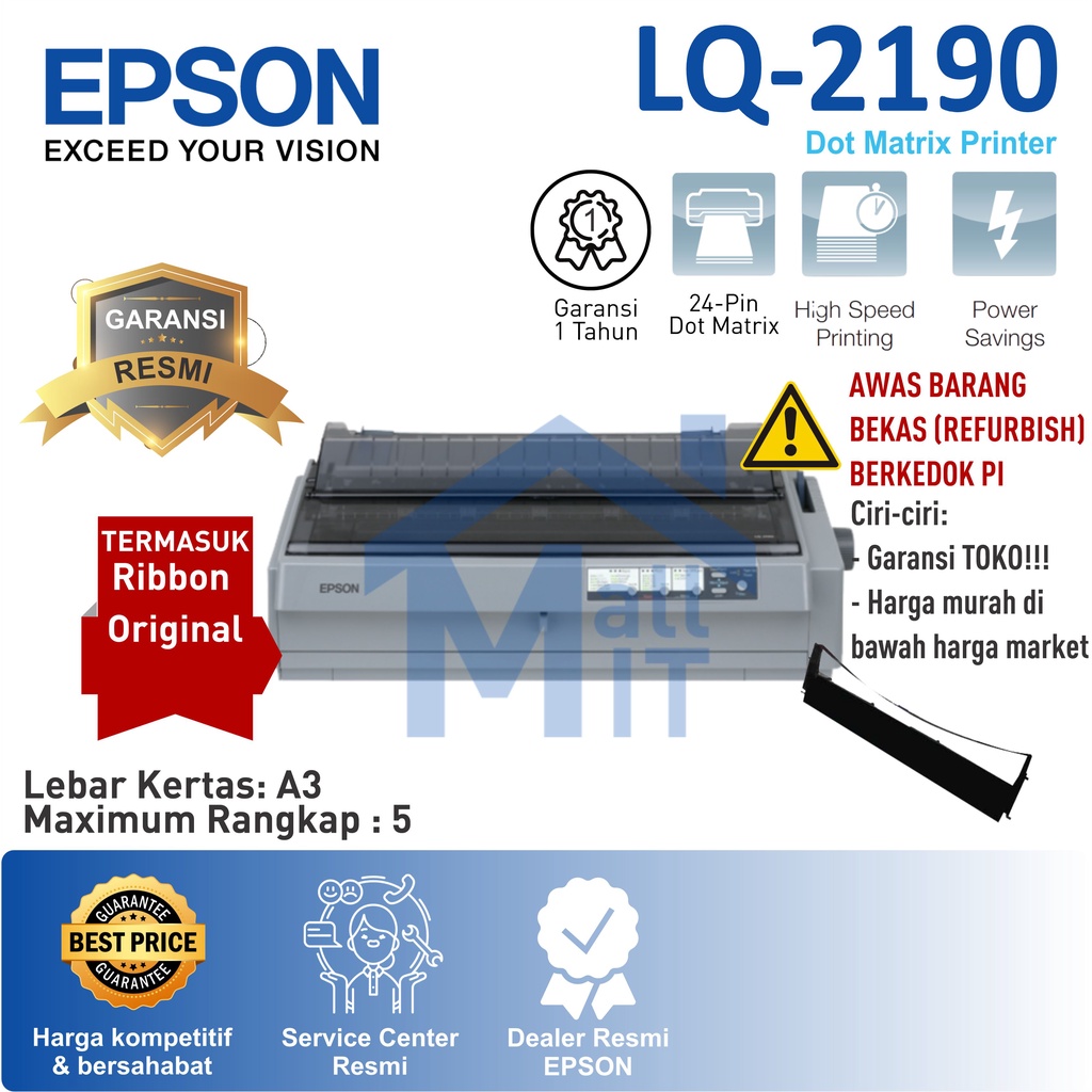 (PACKING KAYU) PRINTER EPSON LQ2190 EPSON LQ-2190 LQ 2190 A3 DOT MATRIX GARANSI RESMI SEINDONESIA