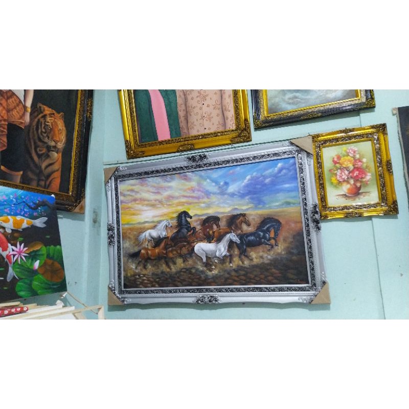 lukisan kuda berlari 8 ekor asli lukisan tangan