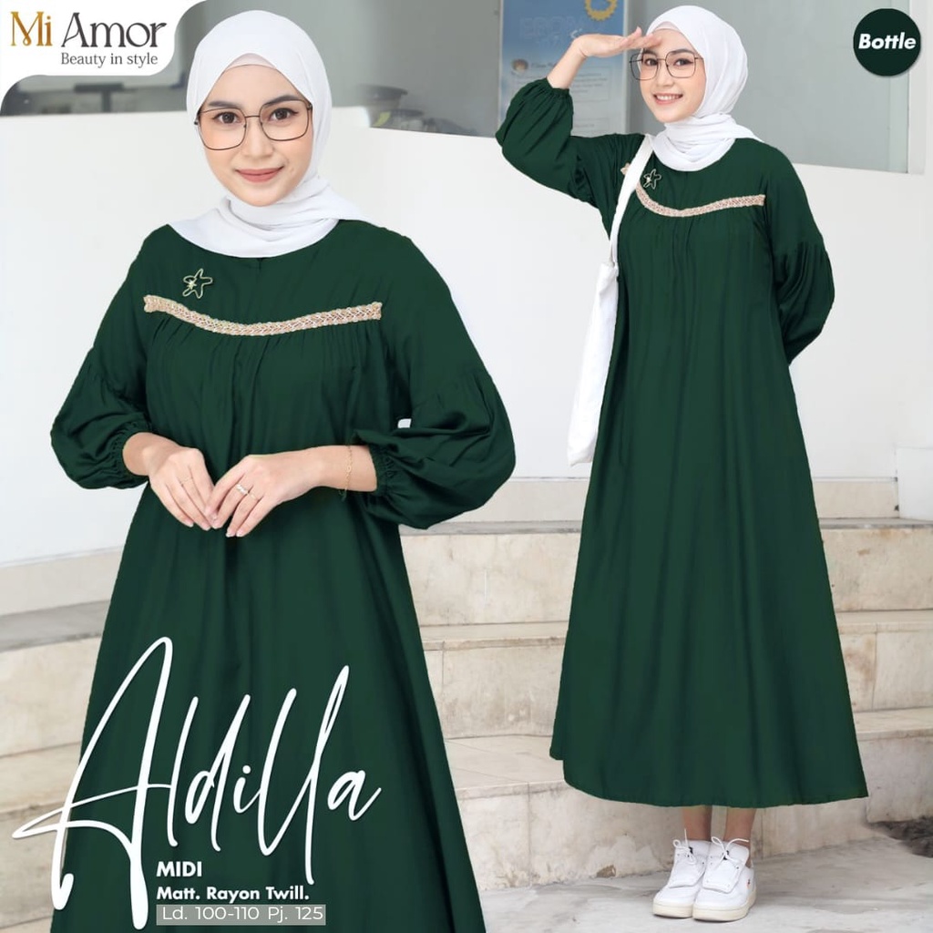 Dress Wanita COD / Aldilla Midi Wanita by Mi Amor Kasual OOTD LD 100-110 PJ 125 Rayon Twill Premium 