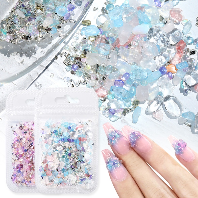 Perhiasan Manik-Manik Batu Berlian Imitasi Glitter 3D Untuk Dekorasi Nail Art Diy