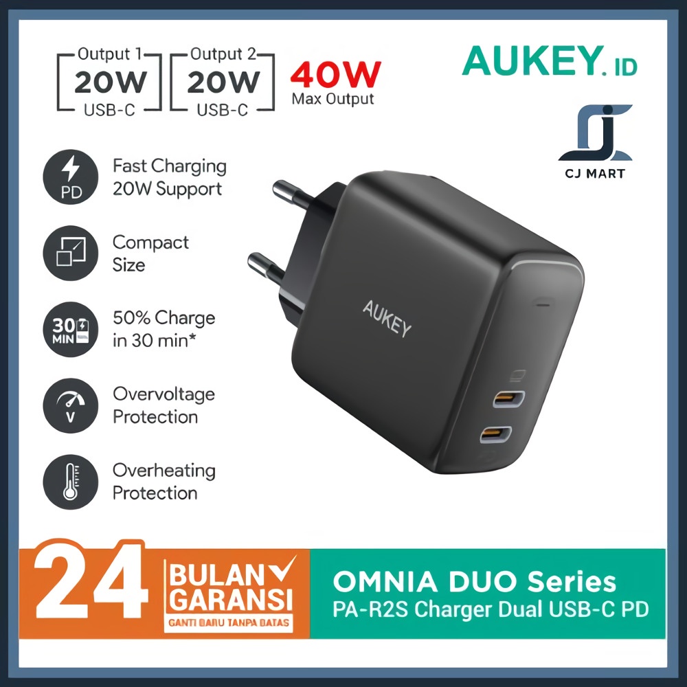 Charger Aukey PA-R2S 40W Dual USB-C PD - 501541