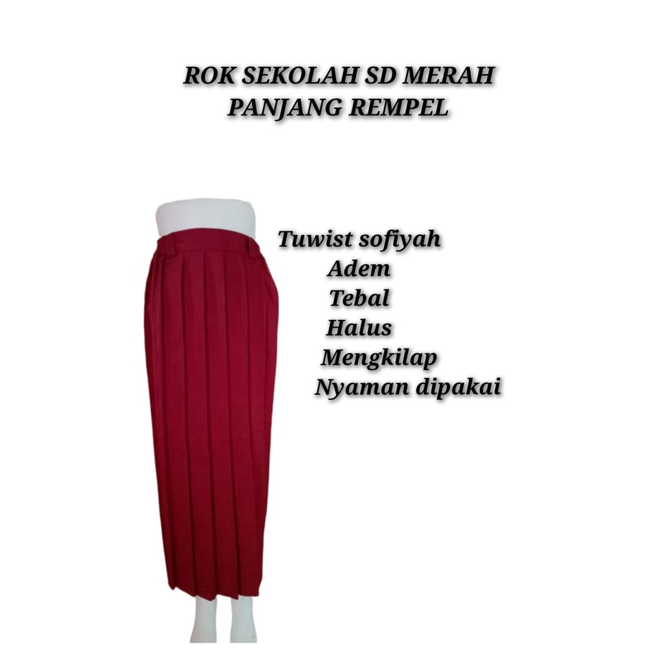 Rok seragam sekolah SD/MI Panjang Kelas 1/2/3/4/5/6 XL  Merah Rempel polos Tuwis Sofiyah