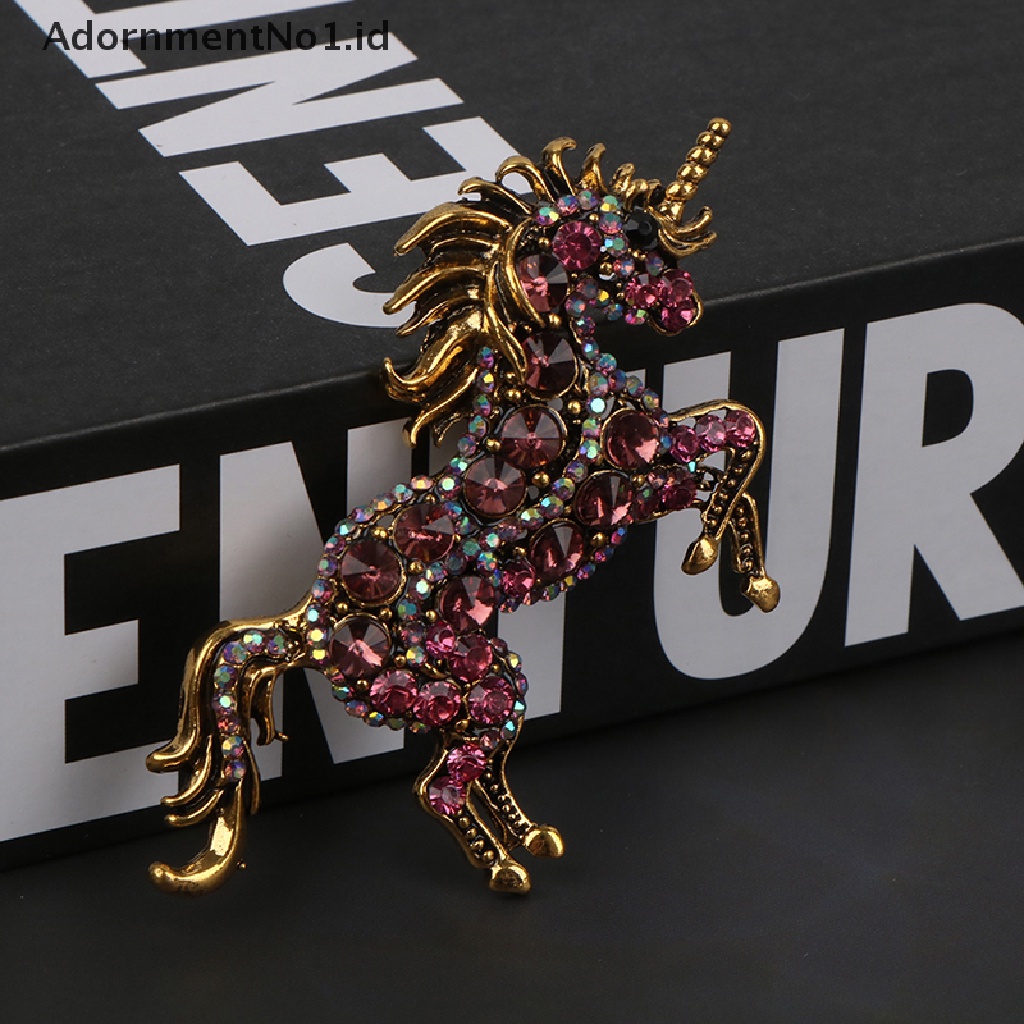 [AdornmentNo1] Berlian Imitasi Unicorn Bros Wanita Paduan Kuda Hewan Pernikahan Perjamuan Bros Hadiah Kristal Galloping Horse Brooch Disabit Vintage Korsase [ID]