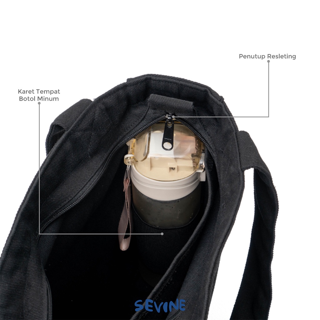 Sevine Totebag Kanvas Rebecca Tas Wanita Tote Bag Kuliah Sekolah Sekat Laptop Hitam Elegan Aesthetic - WA