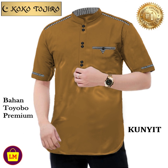 Ready Stock LM 18844-18850 Baju Muslimin Koko Pria TOJIRO Bahan Toyobo Premium - Kunyit, M K5B3