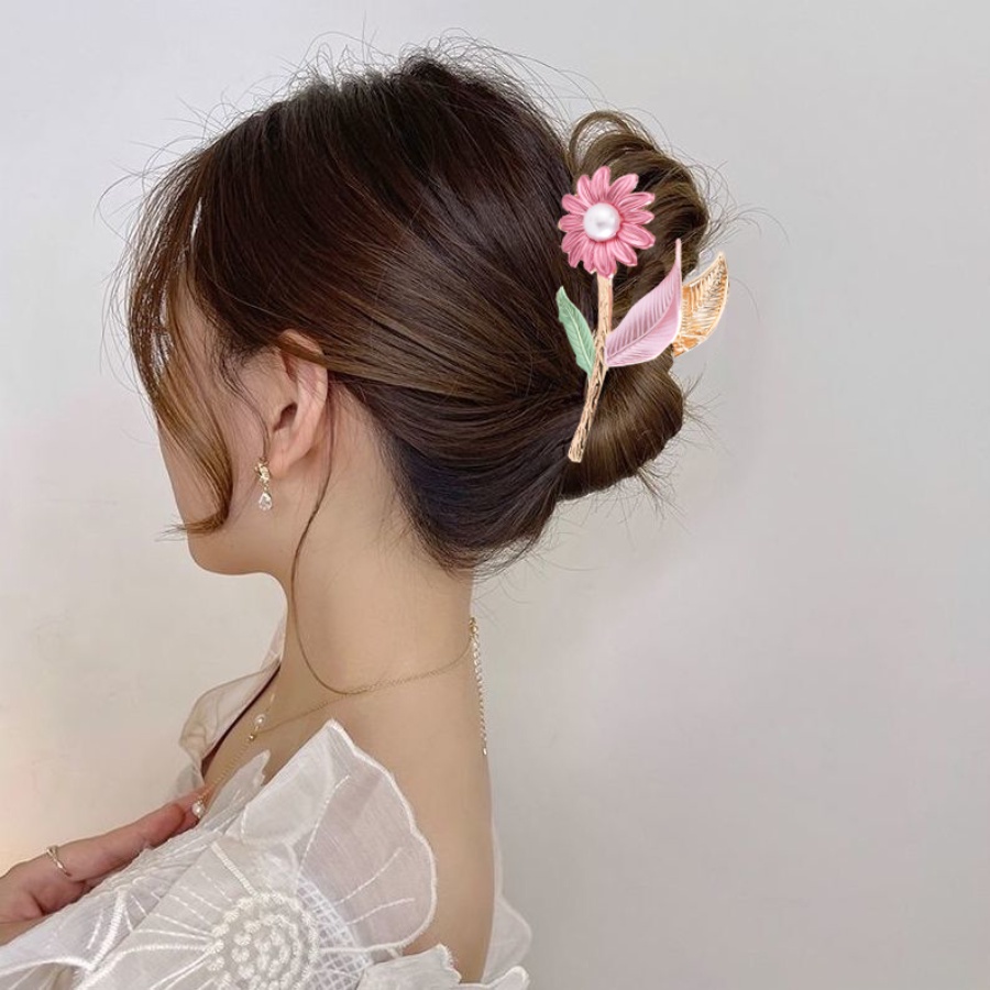 Korea Alloy Bunga Mutiara Rambut Klip Wanita Elegan Jepit Rambut Ponytail Holder Aksesoris Rambut