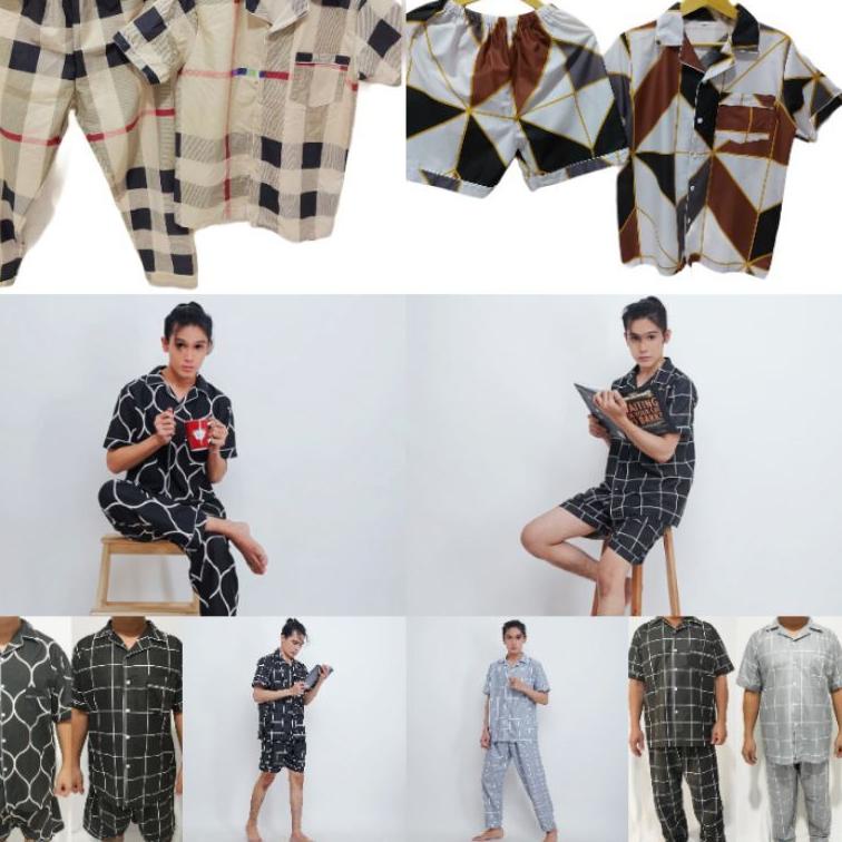 Stok Terbaru PIYAMA COWOK JUMBO CELANA PANJANG DAN PENDEK SETELAN BAJU TIDUR PRIA DEWASA BSIZE LD 13