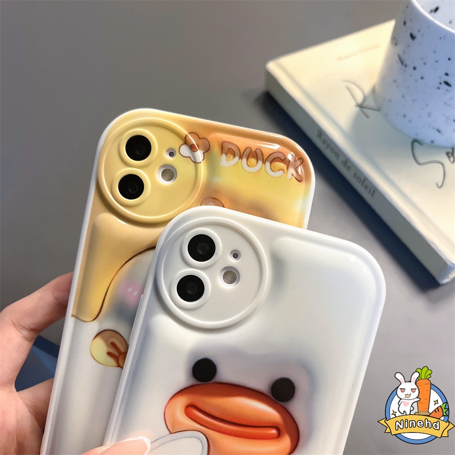 IPHONE Casing Kompatibel Untuk Iphone14 13 12 11 Pro Max X Xr Xs Max8 7 6 6s Plus SE 3D Vision Lucu Kartun Bebek Casing Ponsel Perlindungan Kamera Bantal Udara Shockproof Pelindung Penutup Belakang