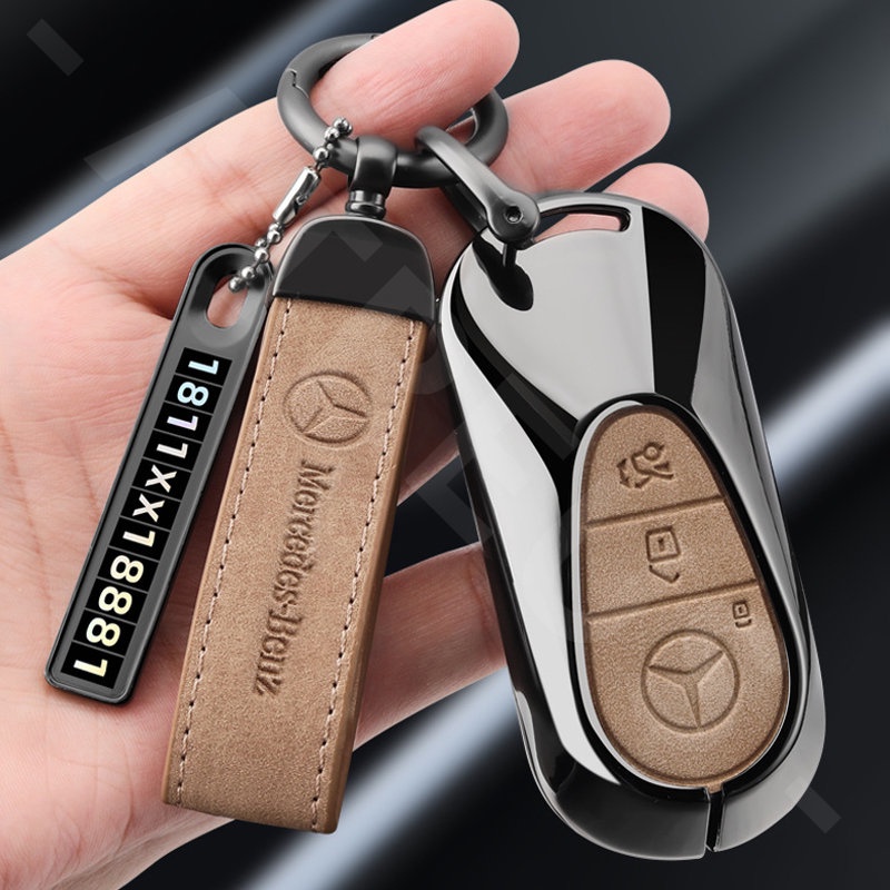 Mercedes Benz Zinc Alloy Leather Case Kunci Mobil Full Wrap Cover Smart Key Protector Untuk W207 W211 W205 W212 W204 W220 W206 W124 W213 W218 W222