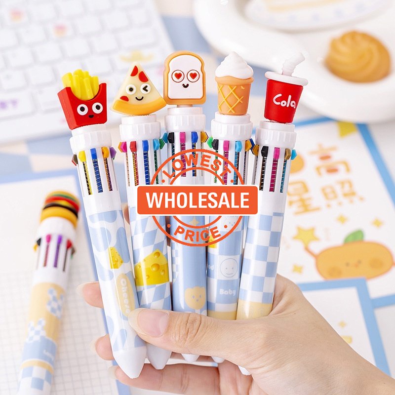 [Harga Grosir] [Warna Random] 10warna Kreatif Lucu Tekan Jenis Bolpoin Kartun Siswa Pulpen Kawaii Fast-food Berbentuk Bola-point Pulpen Warna-Warni Alat Tulis Kantor Sekolah