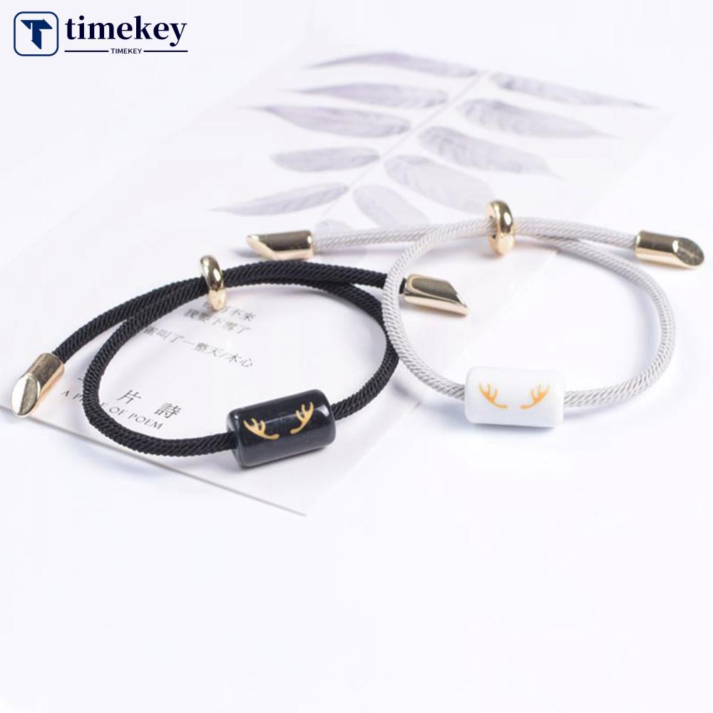 Timekey Sederhana Kreatif Tanduk Pasangan Gelang Adjustable Anyaman Keramik Pasangan Gelang Wanita Pria Perhiasan T6Y3