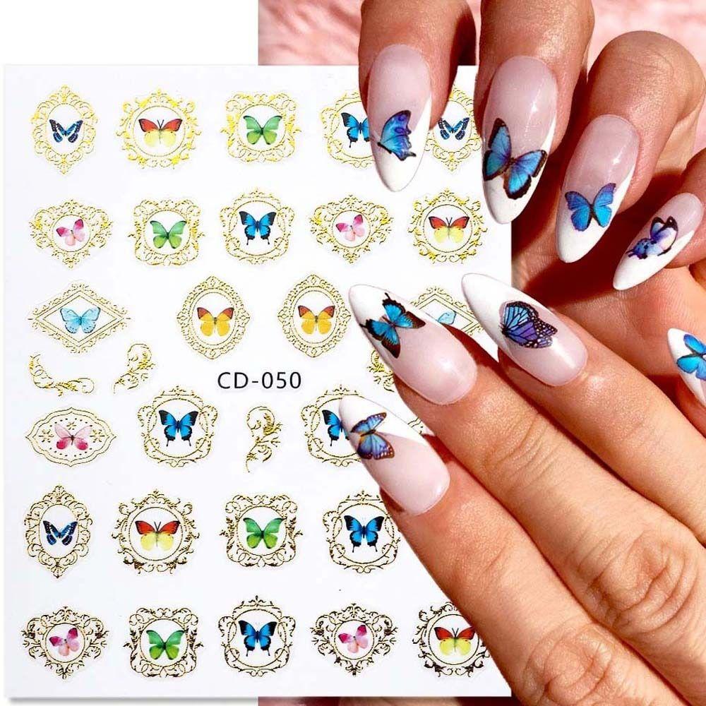 Mxbeauty Bunga Stiker Kuku Wanita Retro Kupu-Kupu Bulan Daisy Nail Art Dekorasi