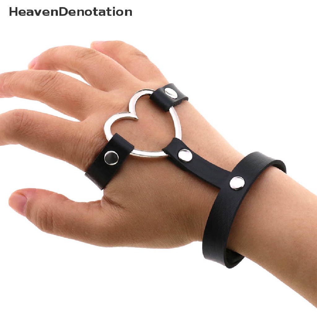 [HeavenDenotation] Punk Gelang Kulit Hitam Untuk Pria Wanita Gelang Jantung Gothic Bracelet HDV