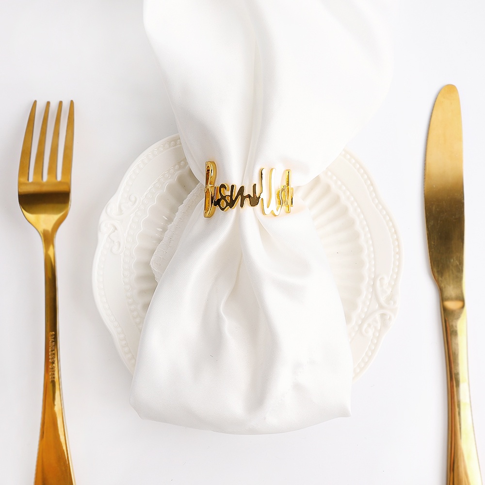 1pc Surat Baru Bismillah Napkin Ring Hotel Restoran Barat Diy Serbet Gesper Pernikahan Dekorasi Meja Perhiasan