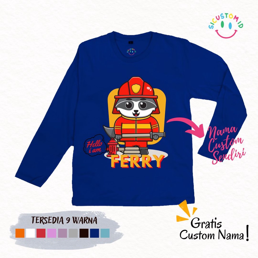 TERLARIS BAJU KAOS ANAK TANGAN PANJANG GRATIS CUSTOM NAMA/TULISAN KARTUN PROFESI/PEKERJAAN