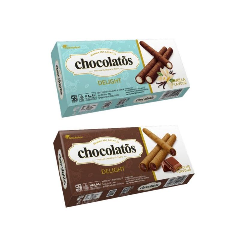 chocolatos DELIGHT wafer roll coklat / vanila 90 gram