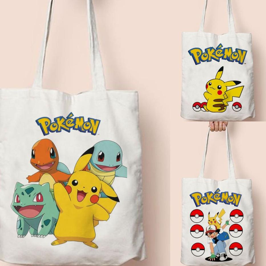 ide3E8q Totebag Tote Bag Pokemon Pikachu Lucu Tas Laptop Buku Sekolah Anak Goodie Bag Ultah Ulang Ta