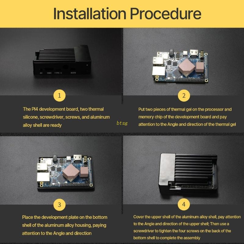 Btsg Untuk Orange Pi4 /4B LTS Papan Pengembangan Bahan Aluminium Alloy Pelindung Case Dengan Antena Thermal Conductive Pad Adhesi
