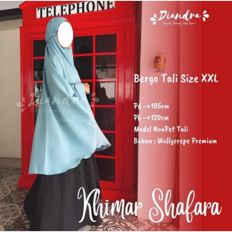DIANDRA HIJAB_SHAFARA Jilbab Bergo Nonpet Tali Size Jumbo XXL Pd 105/Pb 125 Wollycrepe Murah
