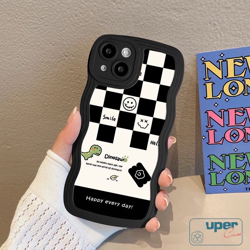 Soft Case Untuk Realme c55 C33 5 9 9Pro+9i 7i 5i 7 8i 6i 8 8Pro 10 C25Y C15 C21Y C12 C25 C11 C30 C25s C17 C20 C20A C3 Wavy Edge Chessboard Kartun Lucu Dinosaurus Smile Cover