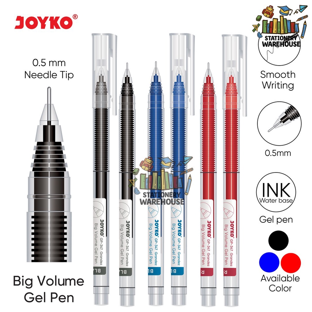 

Gel Pen Pulpen Pena Joyko GP-347 Grandez HITAM BIRU MERAH 0.5 mm
