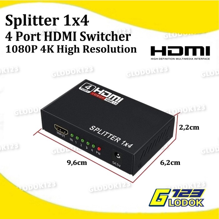 HDMI Splitter 1 In 4 Out Port Hub Repeater Amplifier 4K Ultra HD 3D