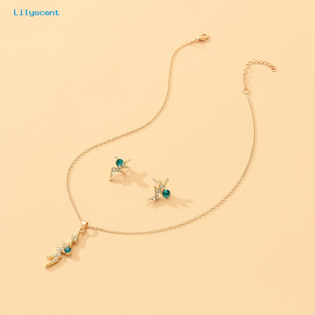 [LS] 1set Wanita Kalung Anting Geometris Elegan Hias Sparkling Adjustable Perhiasan Hadiah Faux Gem Lady Fashion Berlian Imitasi Mengkilap Liontin Kalung Anting Untuk Pesta