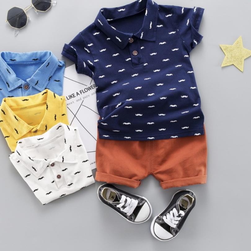 ☇ babyfit KUMIS setelan anak cowok kaos kerah kemeja dengan celana pendek 1025rp ✸