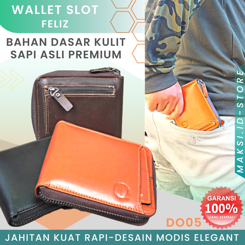 Dompet Kartu Lipat Kulit Asli Kulit Sapi Asli Resleting Plus Holder Kartu Koin untuk D005