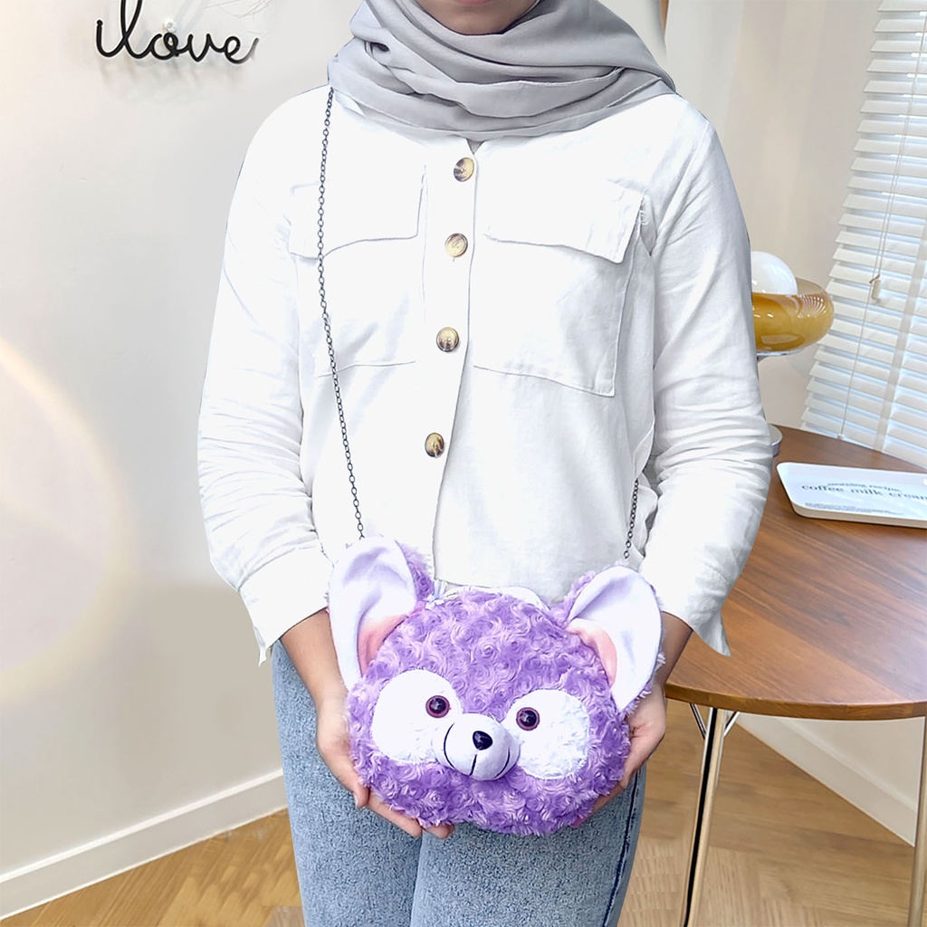 Tas Bulu Selempang Teddy Bear Tas Boneka Kepala Teddy Real Pict ASLI