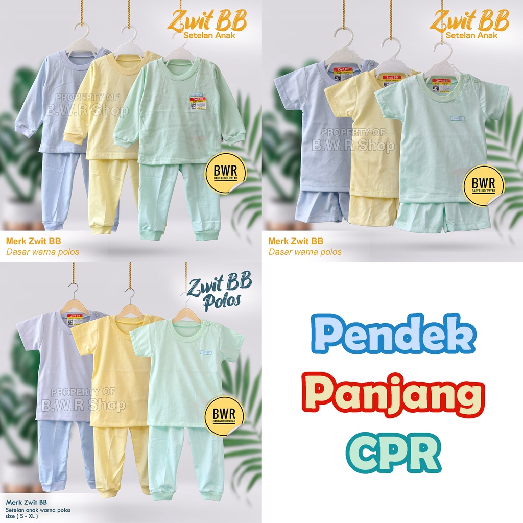 [ 3 Setel ] Setelan Zwit BB WARNA POLOS / Setelan Anak Bayi Unisex Kaos Celana Panjang Pendek Cpr | Bwr