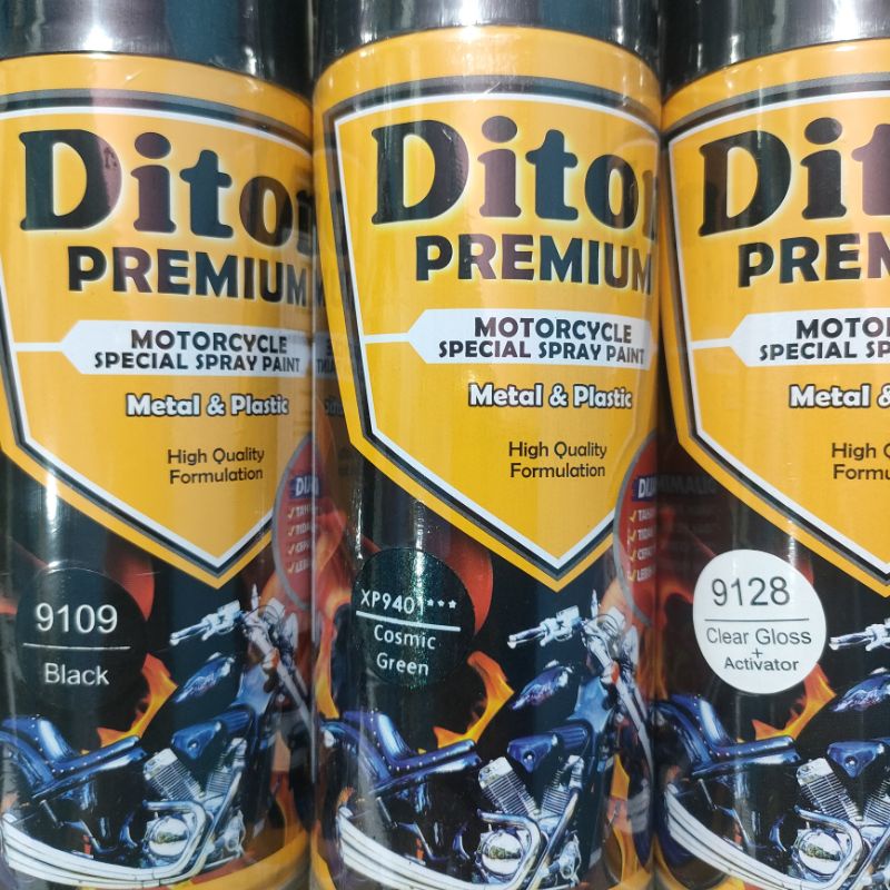 Diton Premium Paket Lengkap 3 Kaleng 400cc Cosmic Green Hijau Tua Xirallic Xiralic 9401 Black 9109 Clear Glossy 9128 Pilox Pilok Cat Semprot Spray Paint