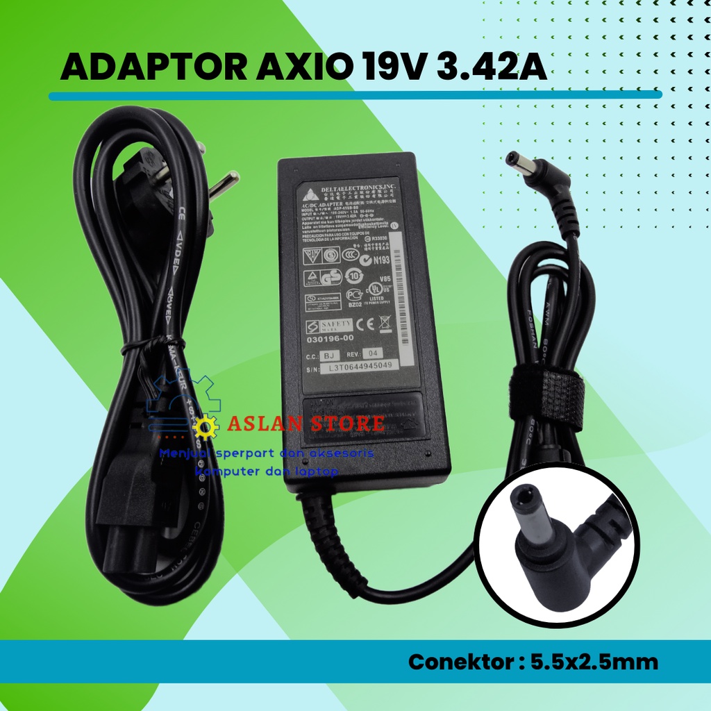 ORIGINAL Adaptor Adapter Charger Casan Axioo Zyrex (DELTA) 19V - 3.42A