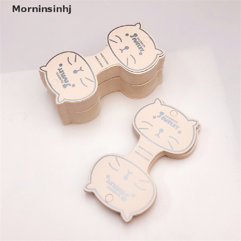 Mornin 50pcs Kertas Kraft Wajah Kucing Packing Tag Kartu Handmade Rambut Perhiasan Display Cap id