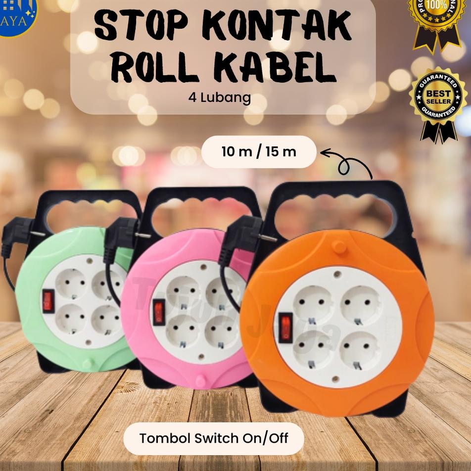 Model Terjamin Stop Kontak / Roll Kabel panjang 10 meter / 15 meter Switch