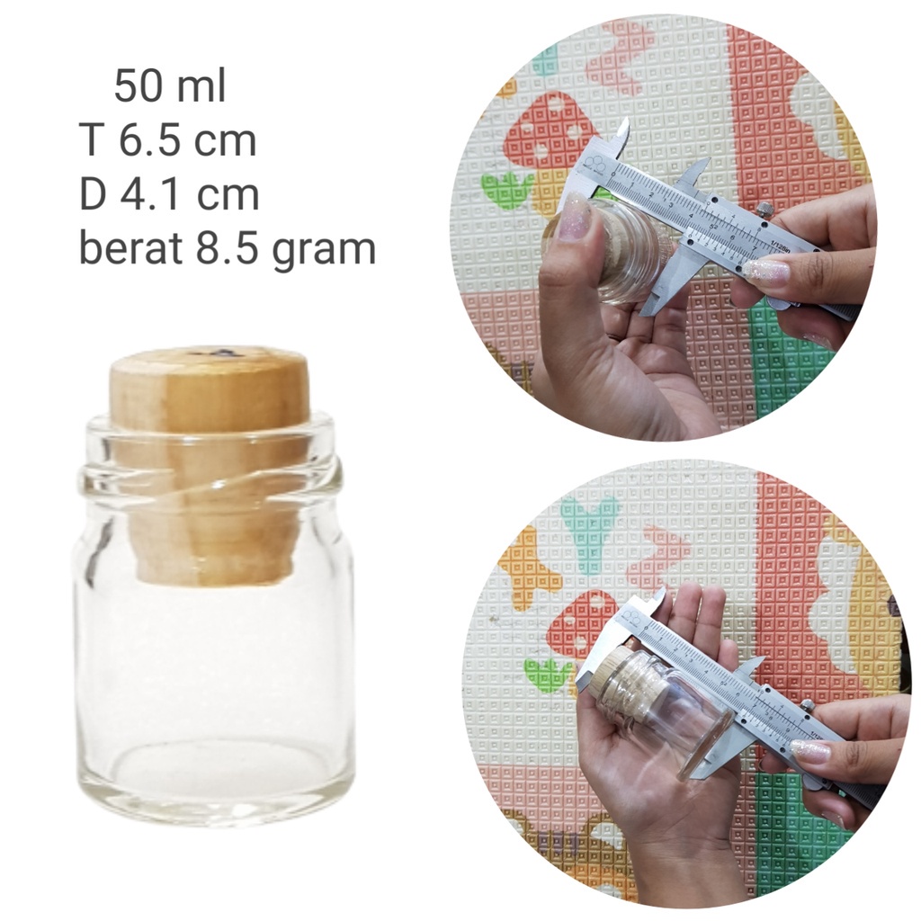50 ml + Tutup Kayu / Botol Kaca souvenir tutup kayu / botol dekorasi /  botol souvenir kaca 50ml