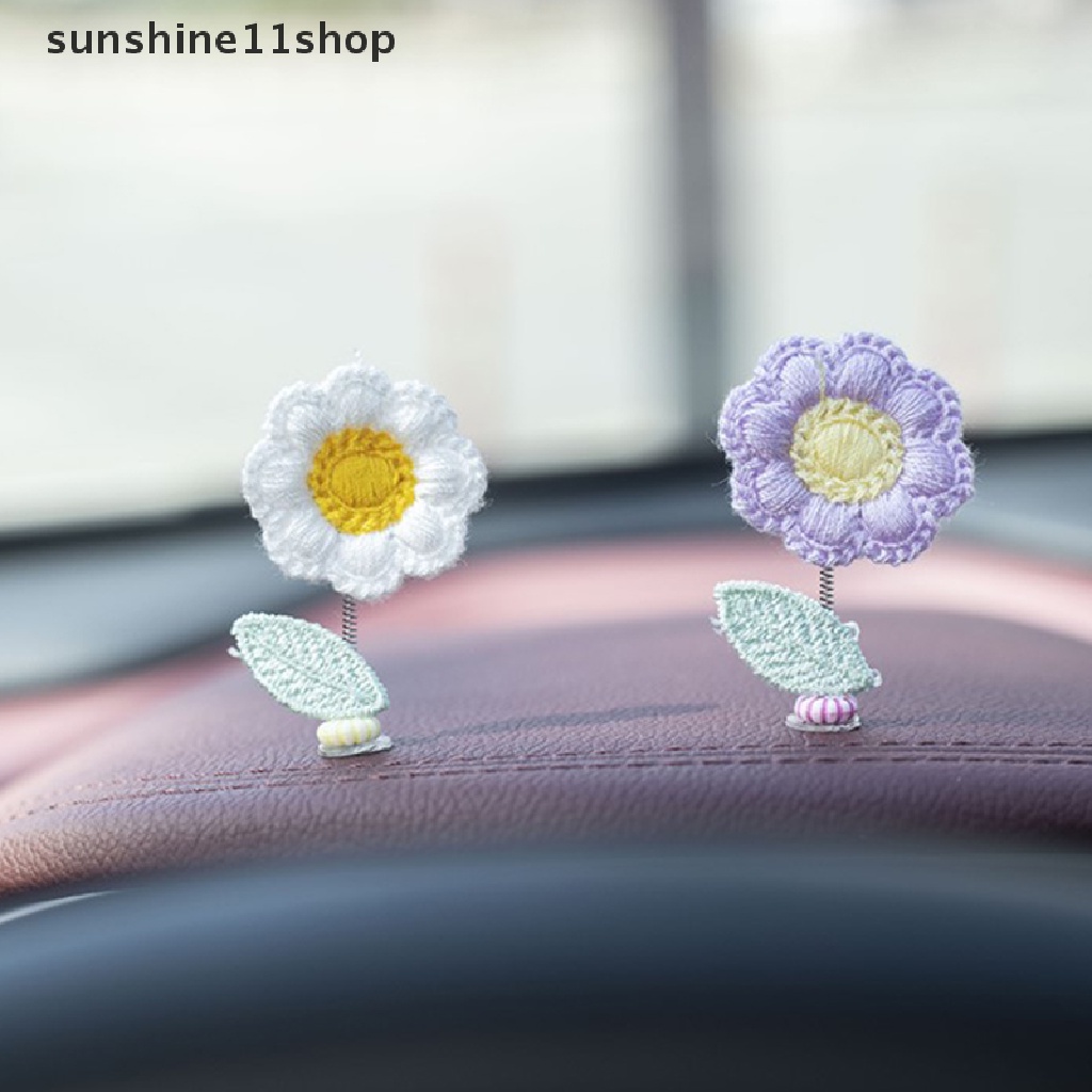 Sho Bunga Crochet Homemade Dekorasi Interior Mobil Lucu Goyang Kepala Bunga Hiasan Mini Dashboard Mobil Decor Dancing Flower N