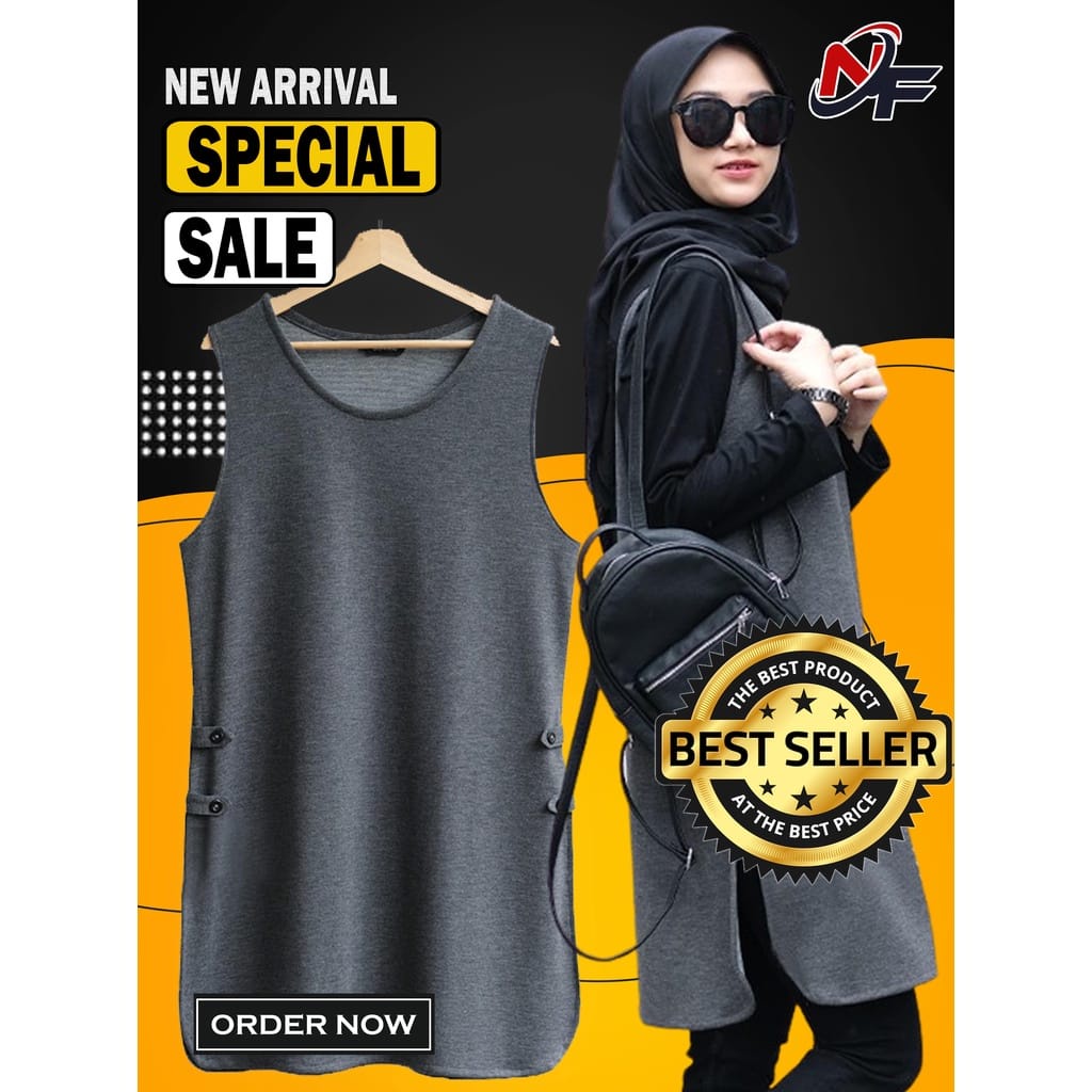 Rompi Wanita Tanpa Lengan Kekinian //Tunik Long Dress //Outer Wanita Panjang Korea