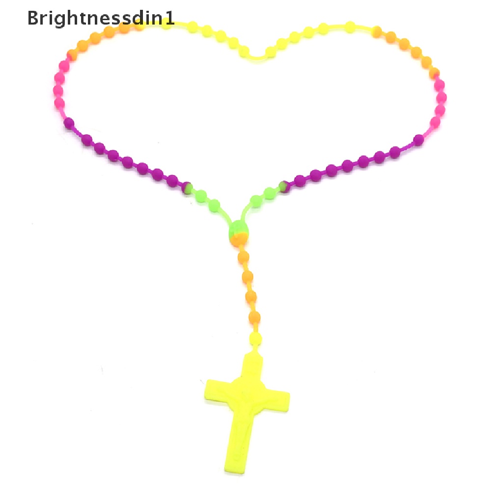 [Brightnessdin1] Multicolor Silica Gel Beads Rosaries Cross Kalung Katolik Doa Keagamaan Perhiasan Rosario Yesus Liontin Butik