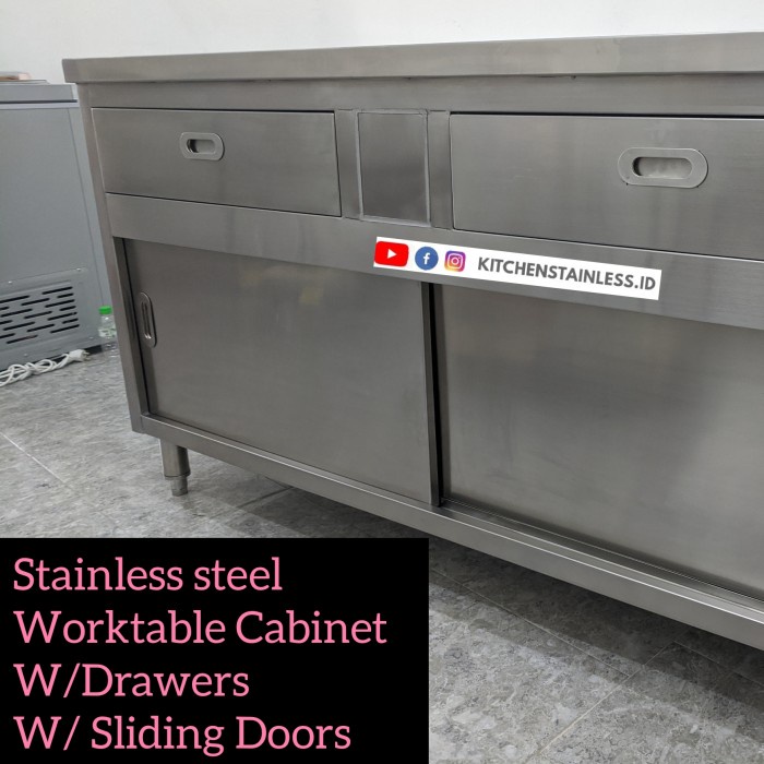 

Terlaris Meja Cabinet Stainless/ Work Table Cabinet W/Drawers Dim.160X80X70Cm