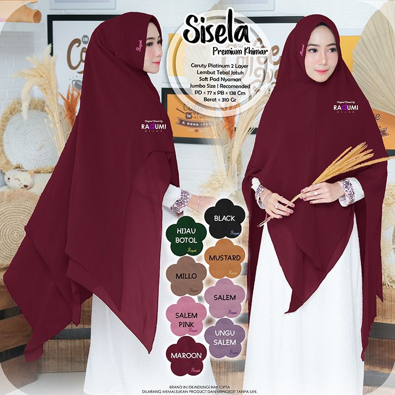 Sisela Premium Khimar || Raqumi Hijab By Khaka Fashion|| Bahan Ceruty Premium 2 Layer sangat lembut 
