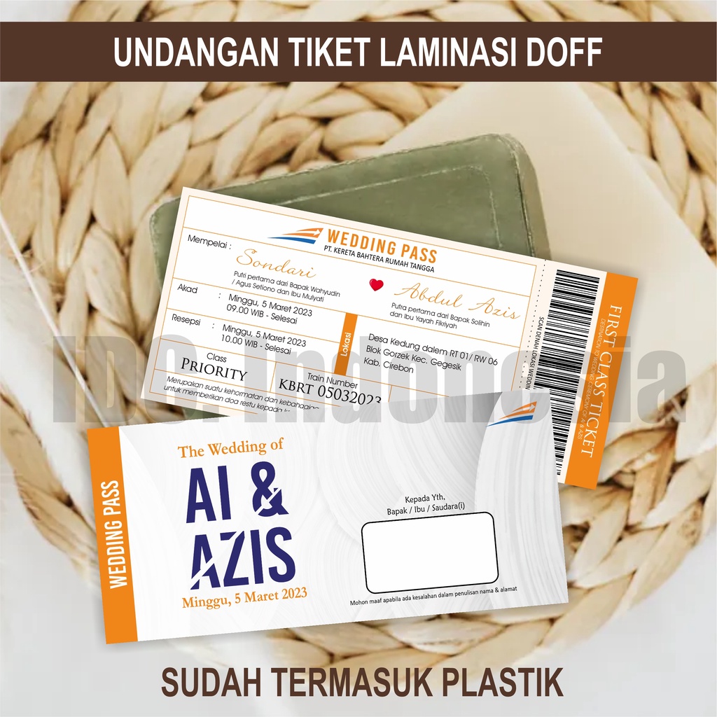 TANPA PO SEHARI JADI - undangan nikah tiket kereta api / undangan rustik / undangan boarding / board