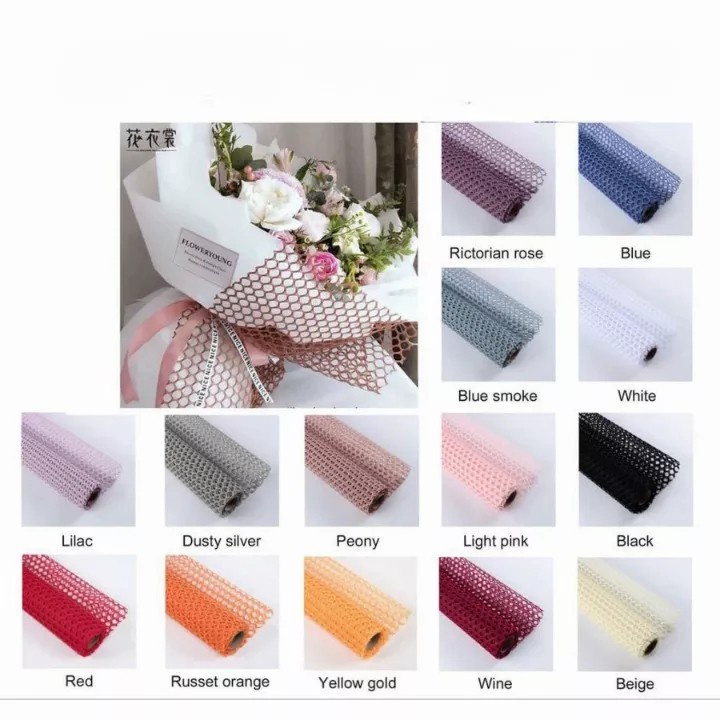 [1 Roll] Kertas Jaring Buket Bunga Motif Bulat / Korean Jaring Paper / Flower Wrapping Paper Circle / Korean Circle Polynet